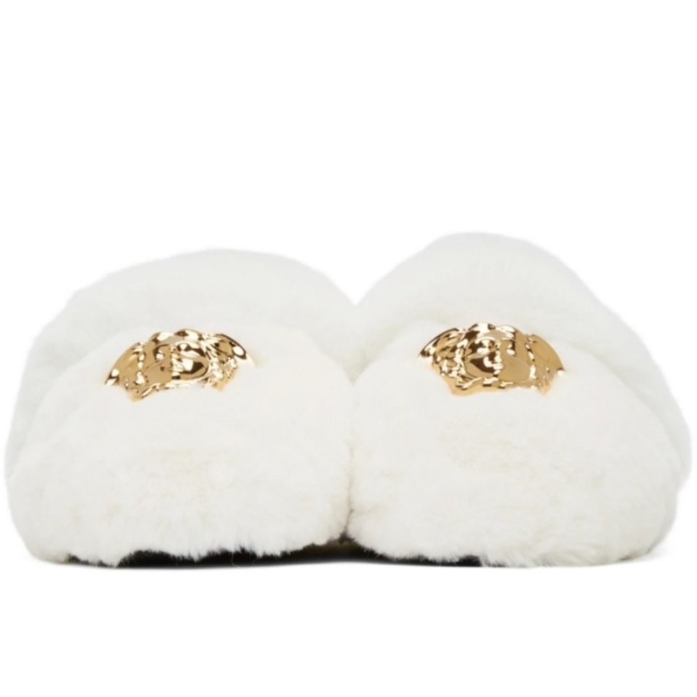 Versace White Faux-Fur Palazzo Luxury Slipper